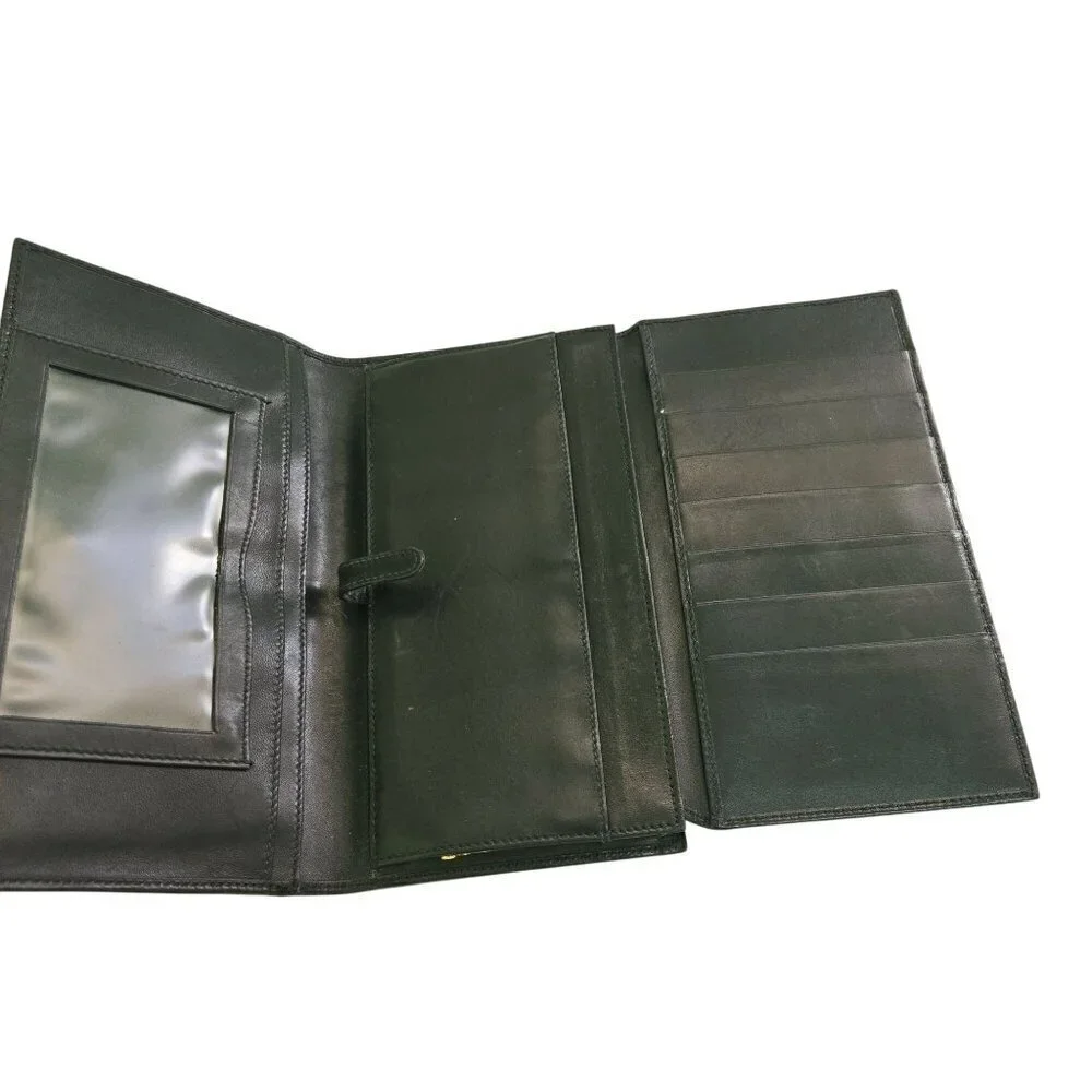 Gucci Vintage Black Coated Long Wallet Logo Kisslock Snap Trifold 035-001-0264